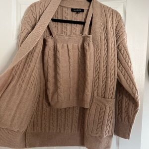 Women's Tan Cable Knit Sweater Set